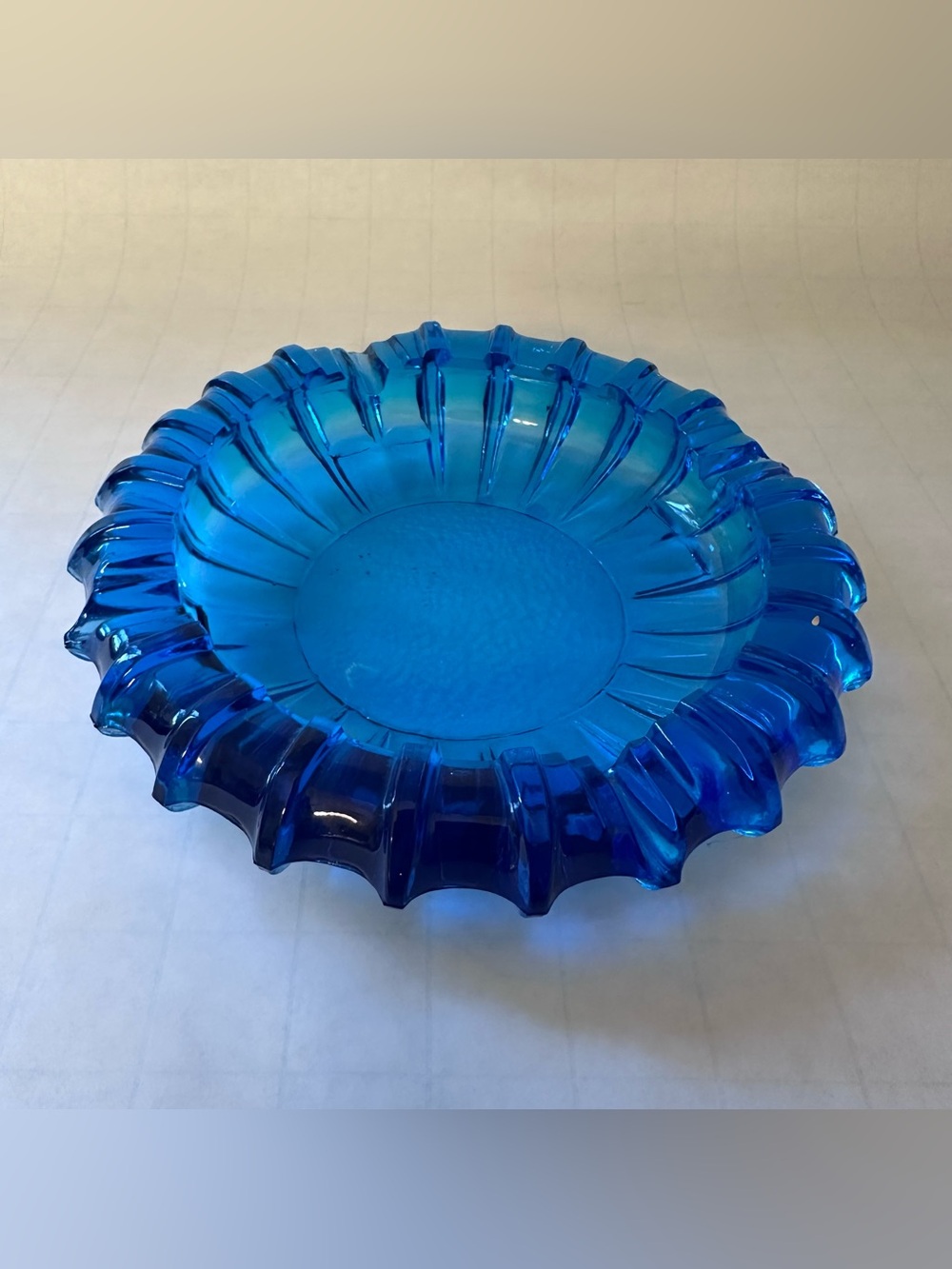 Vintage Cobalt Blue Glass Ashtray MCM Mad Men 4 Cigarettes 7.5" UV Glow
